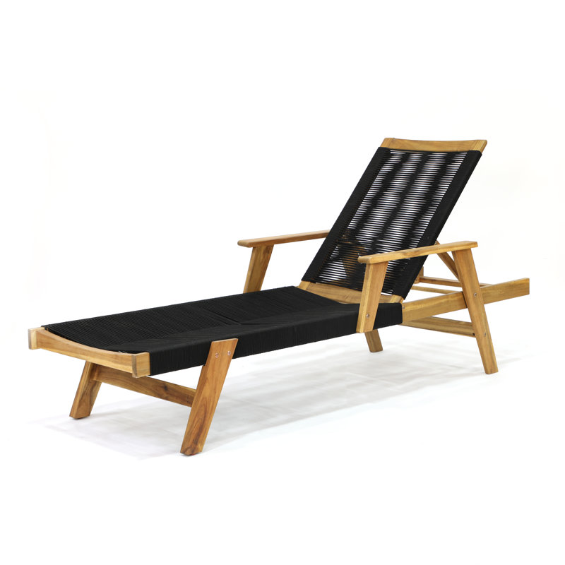Laguna Honey-Hued Acacia Wood Outdoor Chaise Lounger with Black Rope