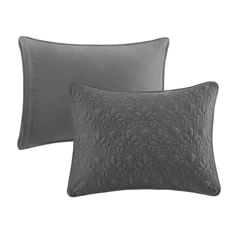 King Dark Grey Microfiber Quilted Bedspread Set