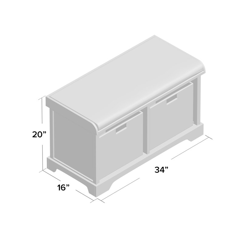 Elegant White Linen Cushioned Storage Bench with Wicker Baskets