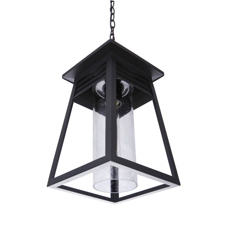 Becca Matte Black 10" Outdoor Pendant with Clear Seeded Glass