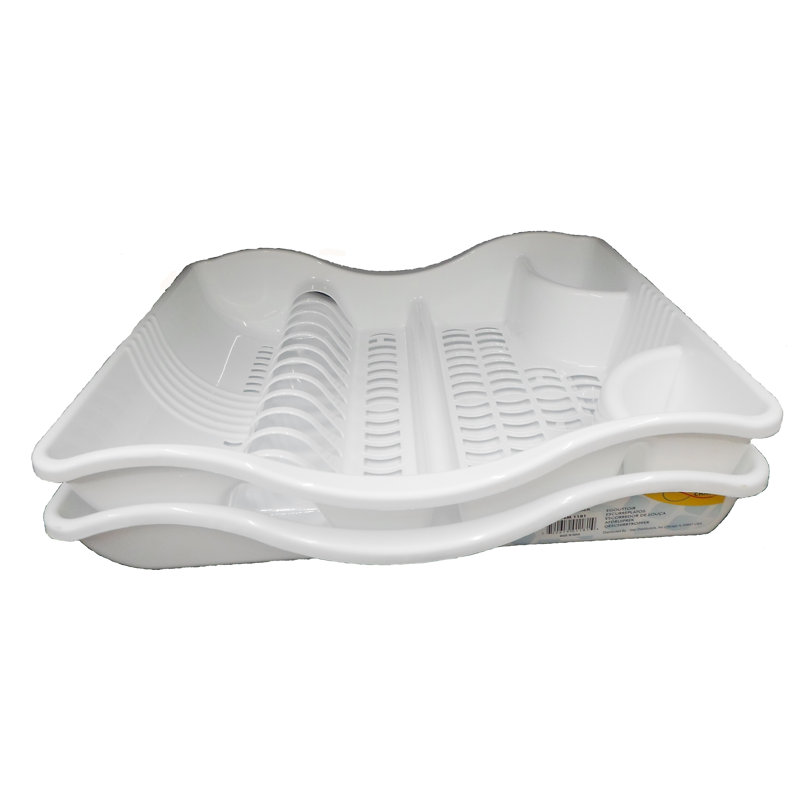 White Plastic 2-Tier Dish Rack with Tray