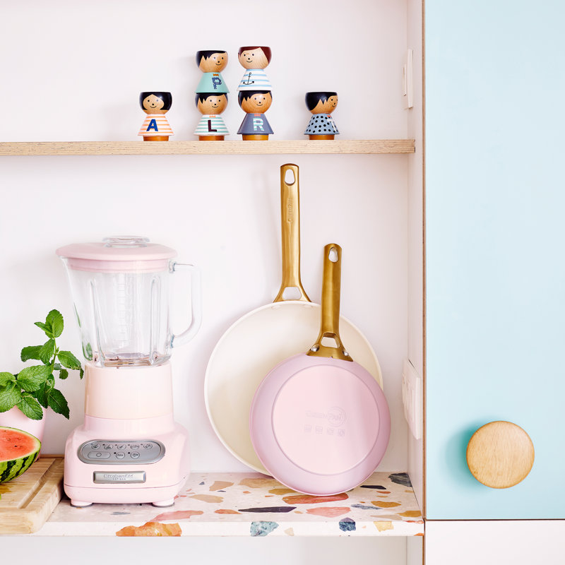Sky Blue and Gold Ceramic Nonstick Frying Pan Set