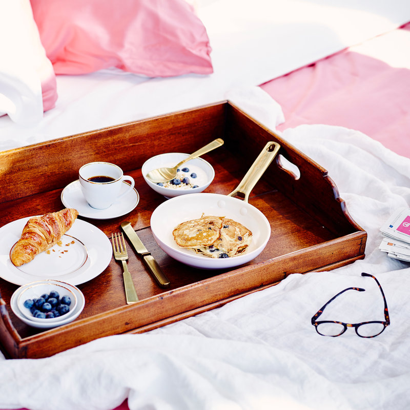 Sky Blue and Gold Ceramic Nonstick Frying Pan Set