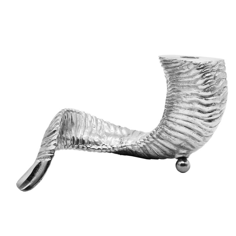 Silver Ram Horn Metal Tabletop Candlestick Pair