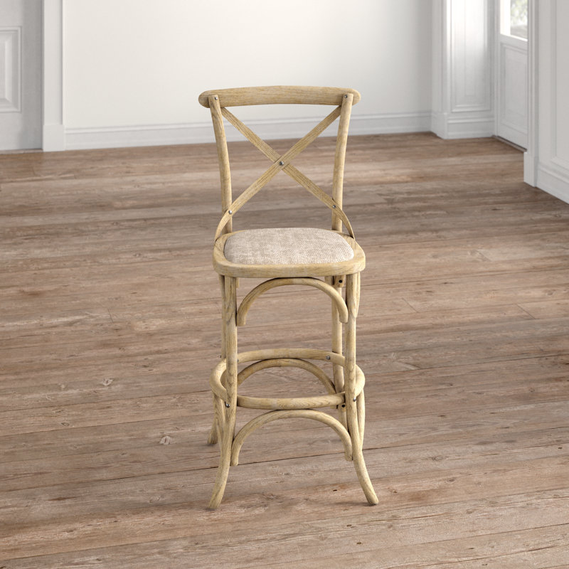 Larghetto Elm Wood and Rattan Country Charm Barstool, Gray