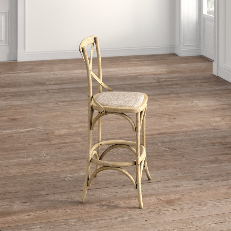 Larghetto Elm Wood and Rattan Country Charm Barstool, Gray