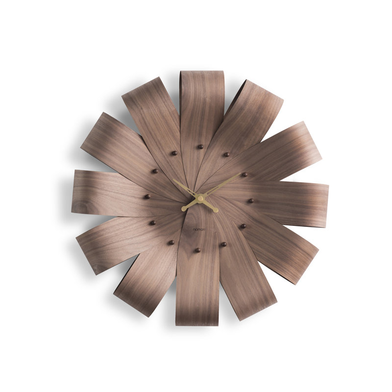 Ciclo 22'' Oak and Brass Flower Wall Clock