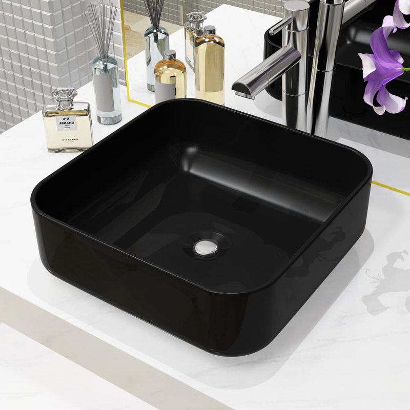 Square Black Ceramic Bathroom Basin 15"x15"x5.3"