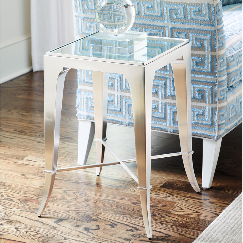 Silver Mirrored Wood and Metal Square End Table