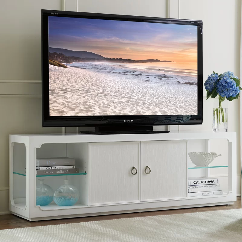 Transitional Crisp White 72" Media Console with Cabinet