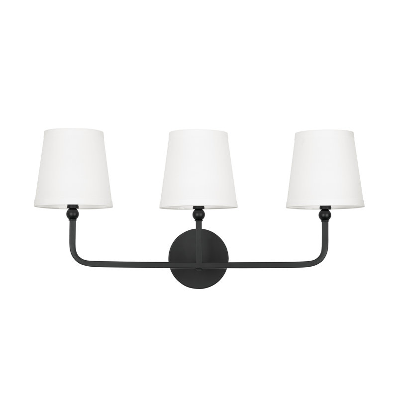 Matte Black 3-Light Dimmable Vanity Light with White Shades