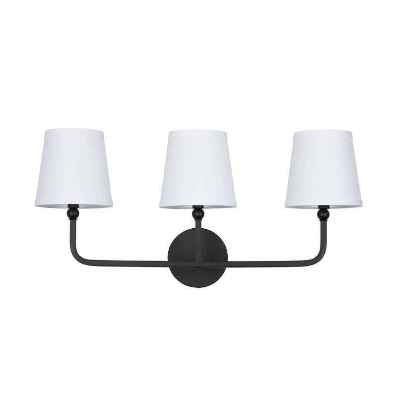 Matte Black 3-Light Dimmable Vanity Light with White Shades