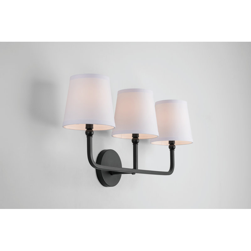 Matte Black 3-Light Dimmable Vanity Light with White Shades