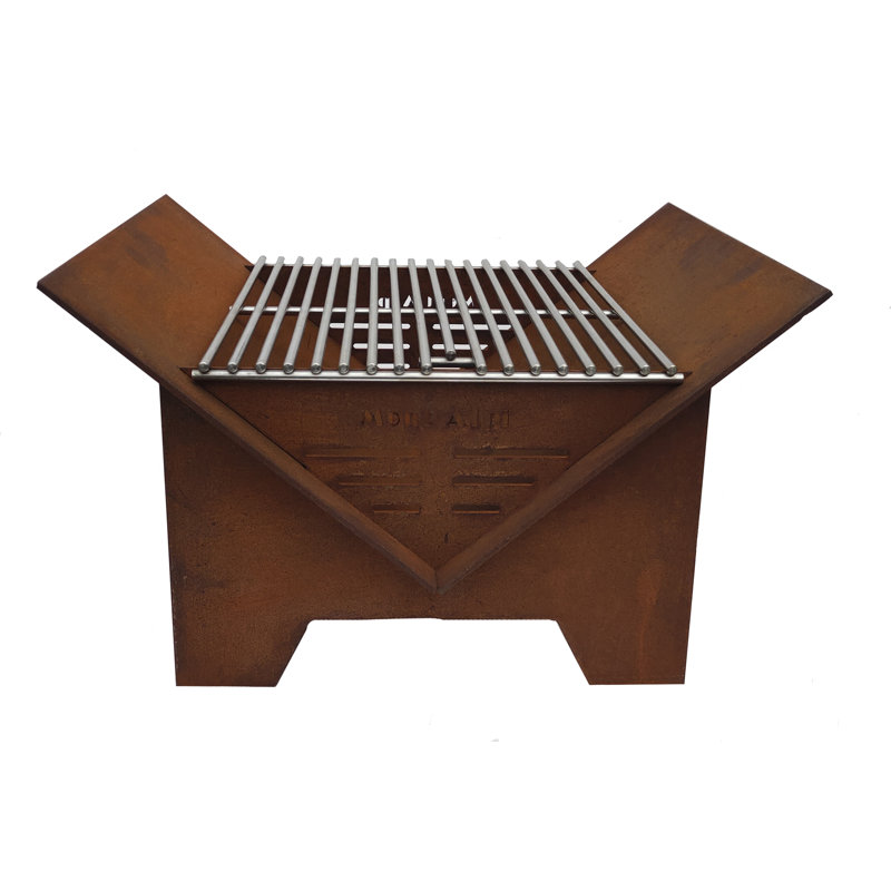 Rustic Steel Portable Wood Burning Fire Pit with Grill