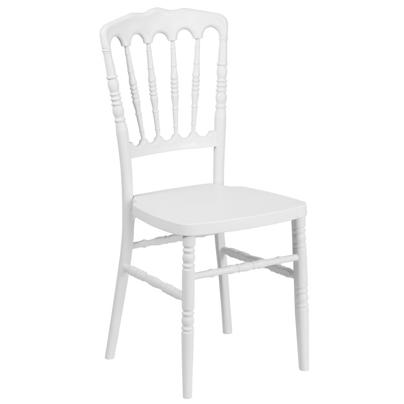 Elegant White Resin Spindle Napoleon Stacking Chair