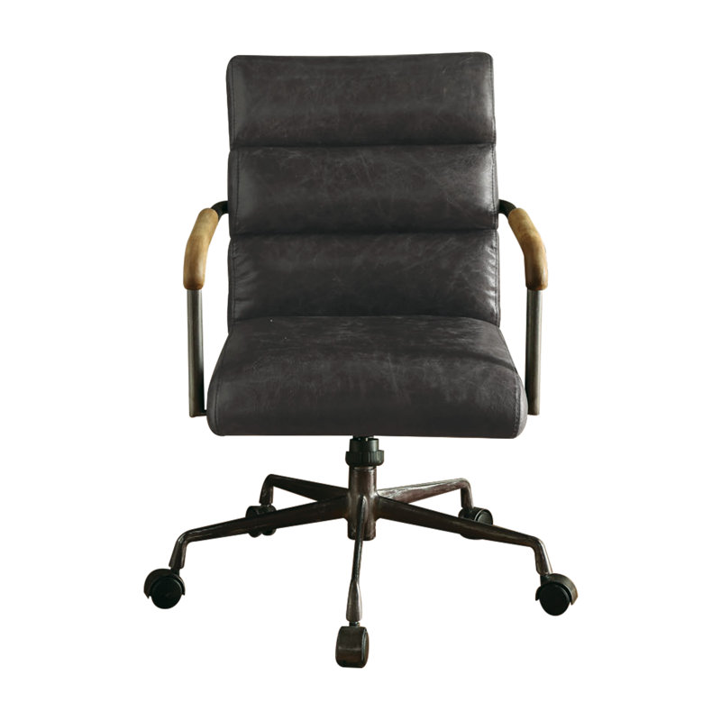 Antique Slate Executive Swivel Chair in Top Grain Leather and Wood
