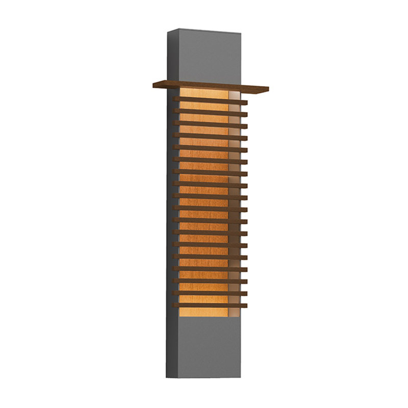 Kengo Textured Gray Teak Louvered LED Dimmable Sconce