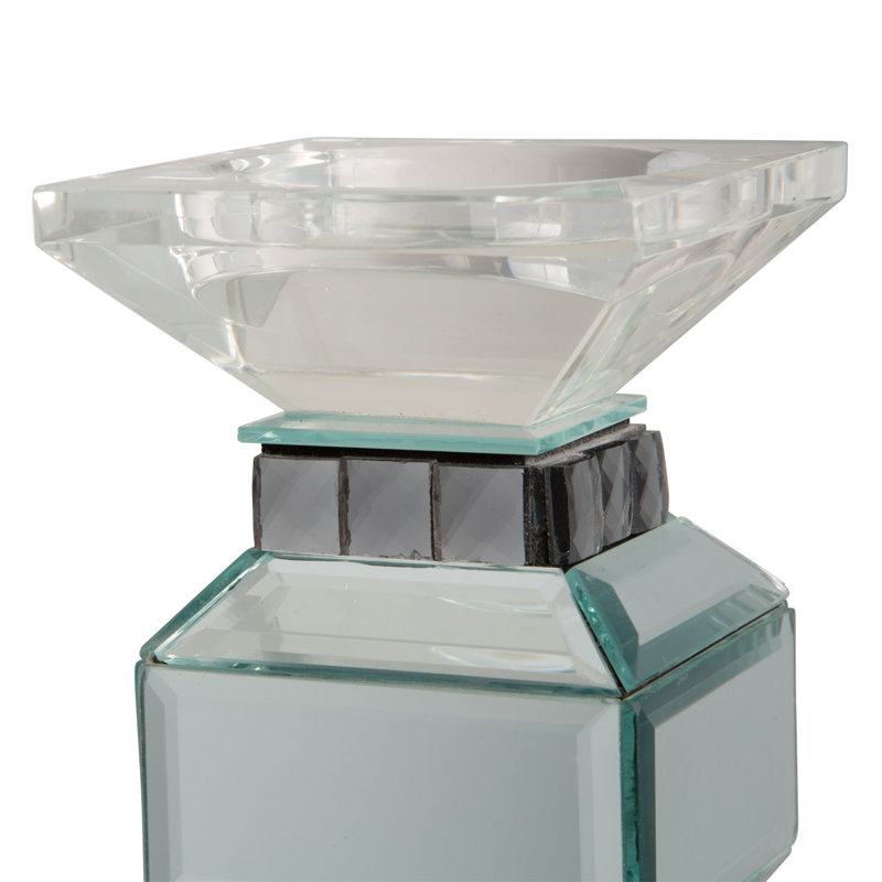 Montreal 18.75'' Mirrored Glass 4-Tier Candlestick with Crystals