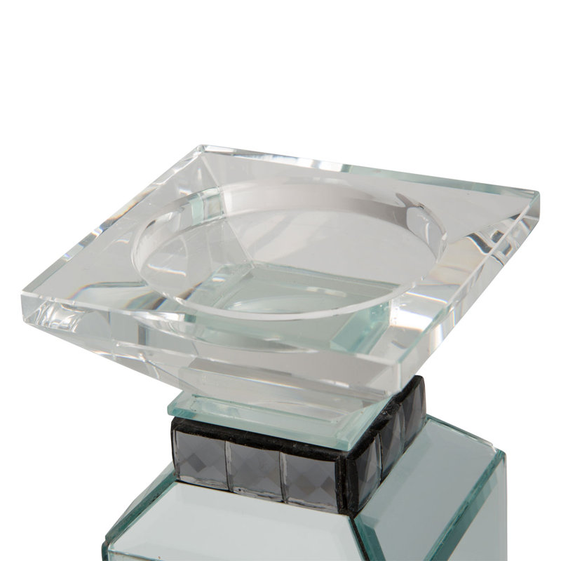 Montreal 15.5'' Ebony Glass Tiered Tabletop Candlestick