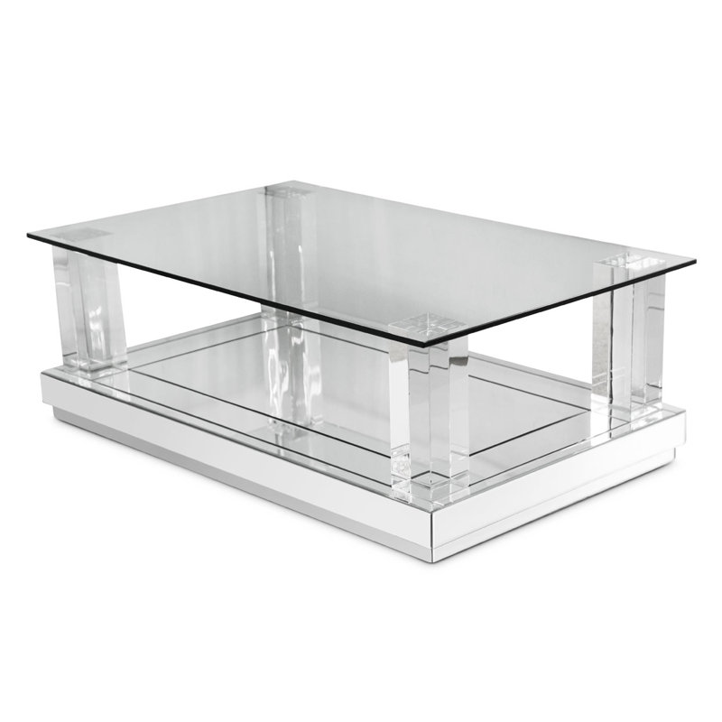 Silver Rectangular Glass Top Mirrored Coffee Table