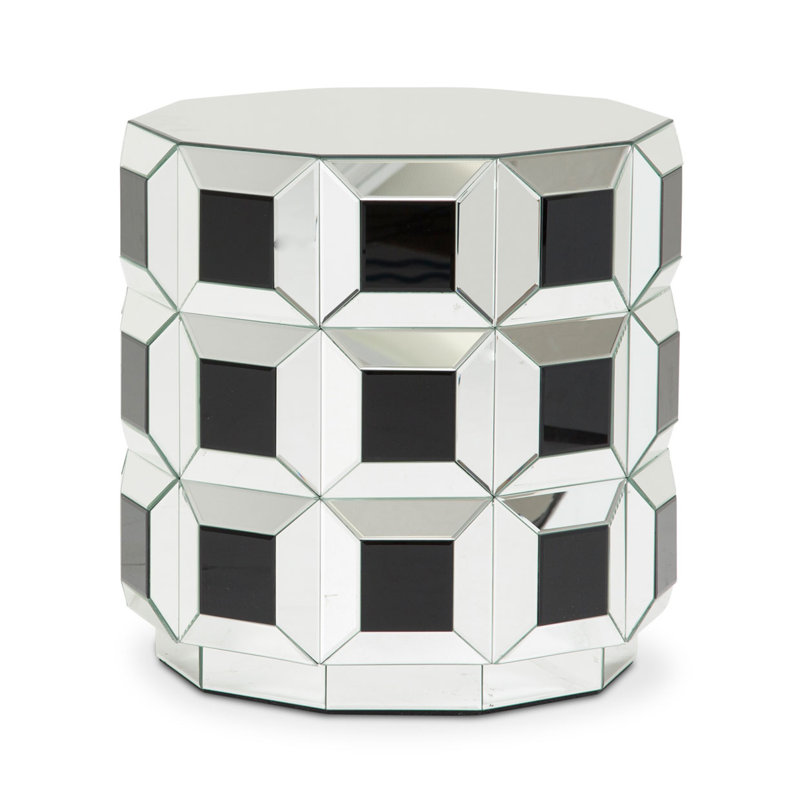Montreal Round Silver Prism Mirrored End Table