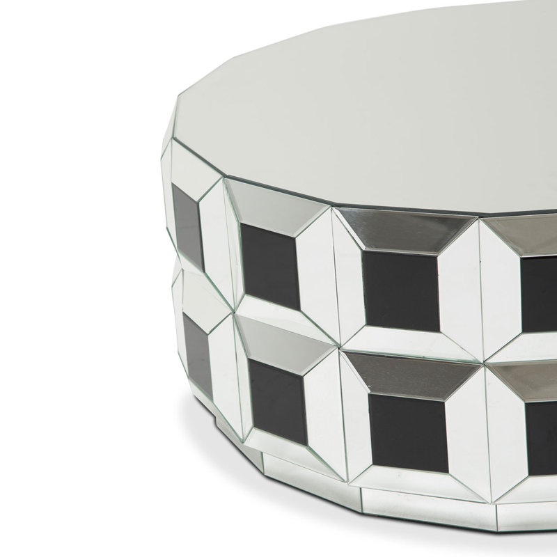 Montreal Round Silver Wood & Glass Mirrored Coffee Table