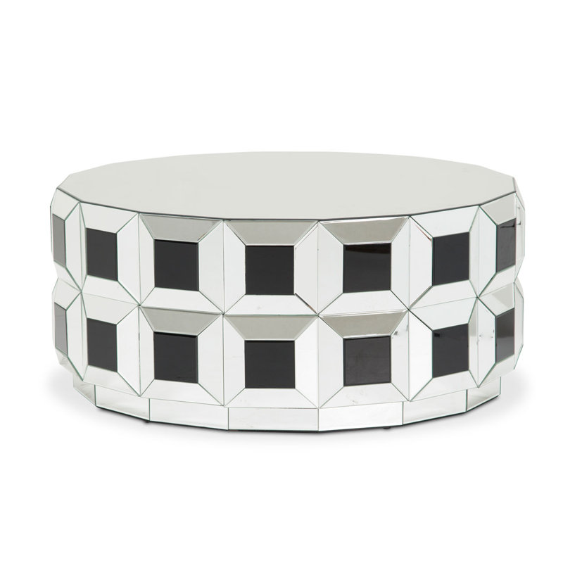 Montreal Round Silver Wood & Glass Mirrored Coffee Table