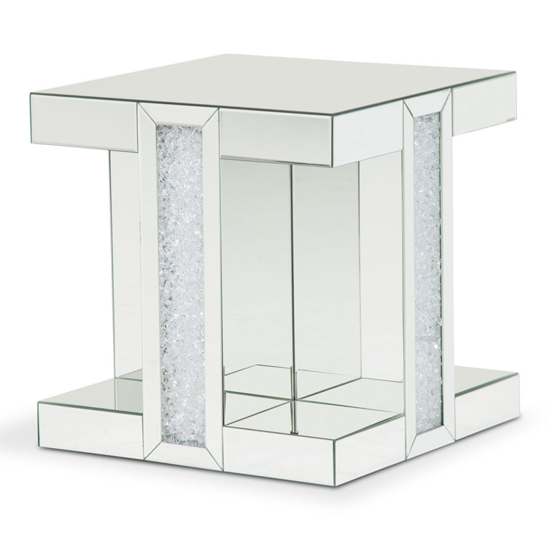 Montreal 23'' Contemporary Mirrored Square End Table with Glass Crystals