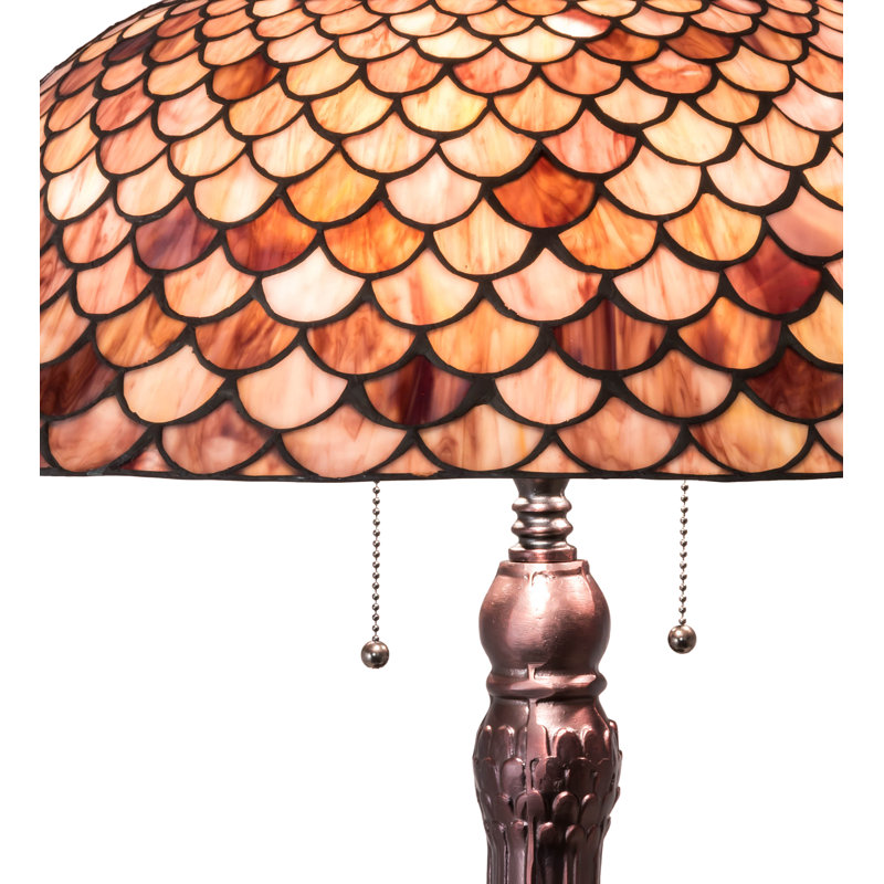 Mahogany Bronze 3-Light Desk Lamp with Ruby Stained Glass Shade