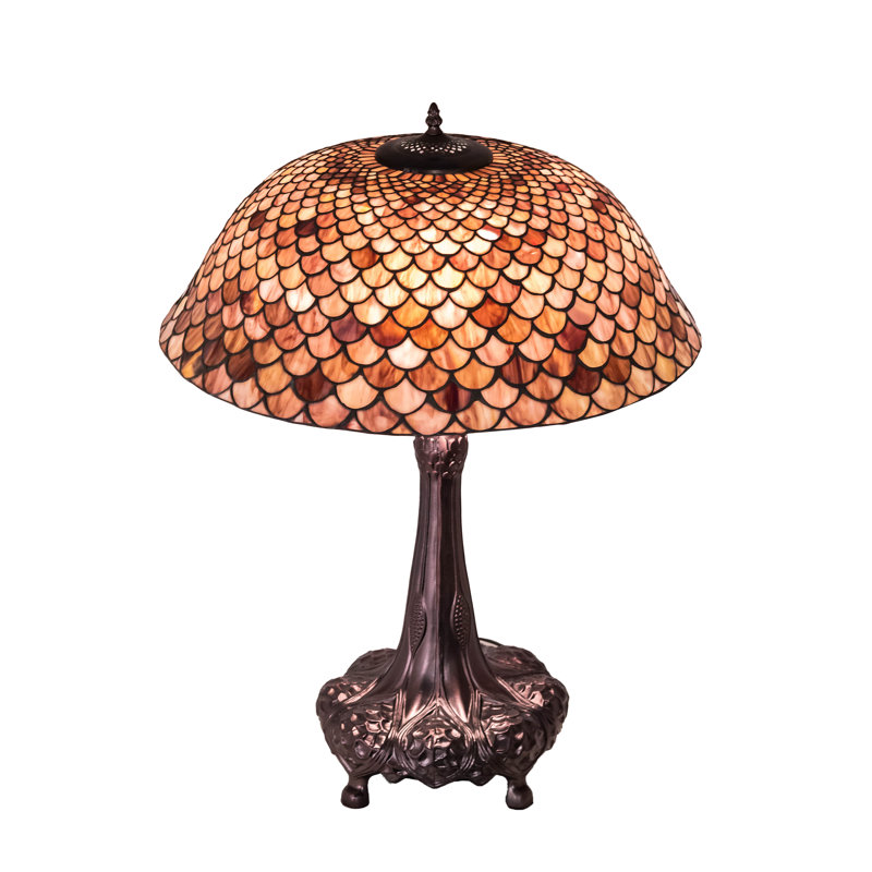 Mahogany Bronze 3-Light Desk Lamp with Ruby Stained Glass Shade