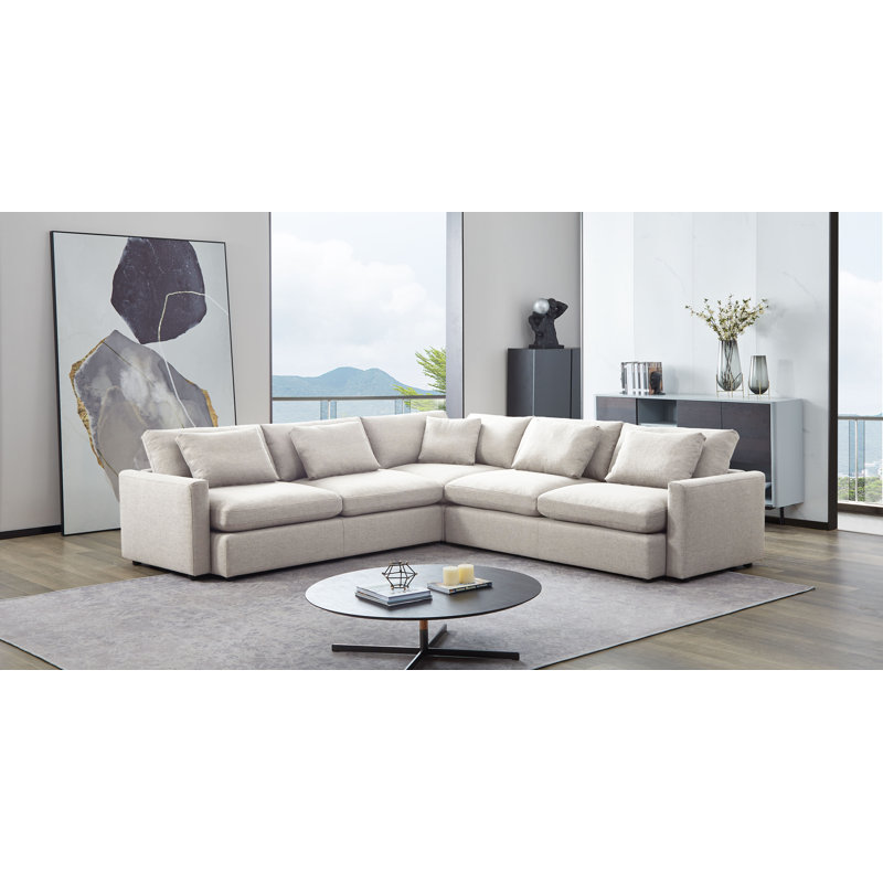 Arcadia Symmetrical L-Shaped Gray Fabric Sectional Sofa