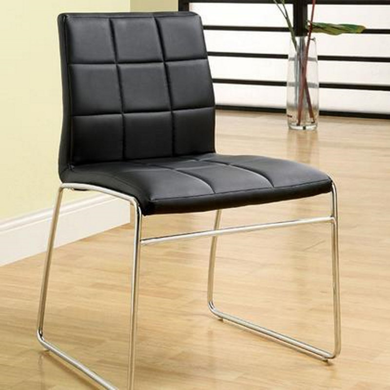 Black Metal Contemporary Side Chair with Leatherette Seat
