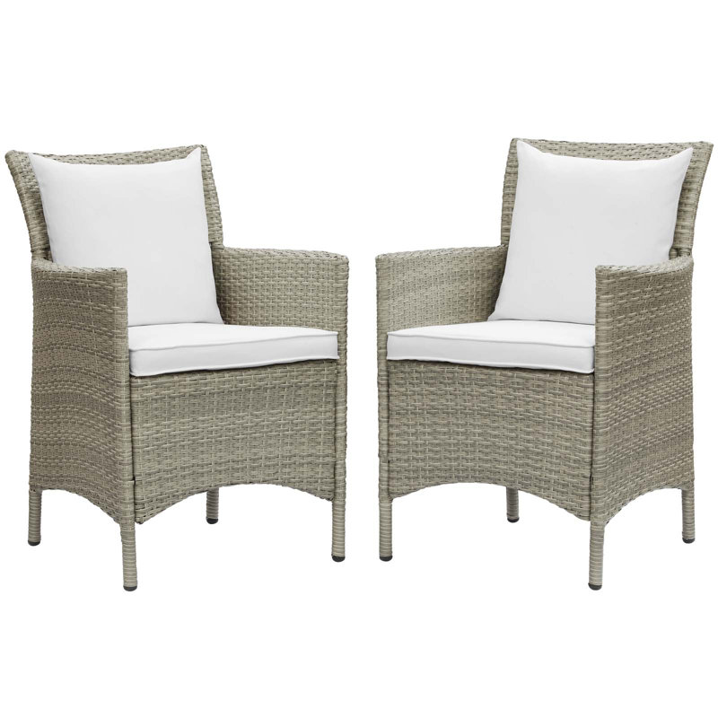 Conduit 49" Light Gray & White Outdoor Wicker Rattan Dining Armchair