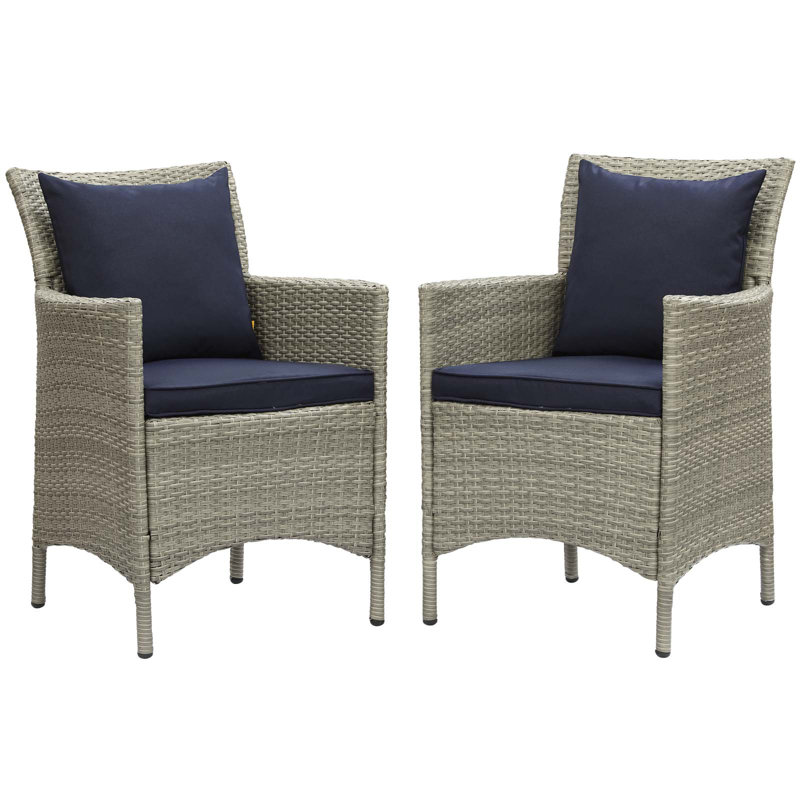 Conduit 49" Light Gray & White Outdoor Wicker Rattan Dining Armchair
