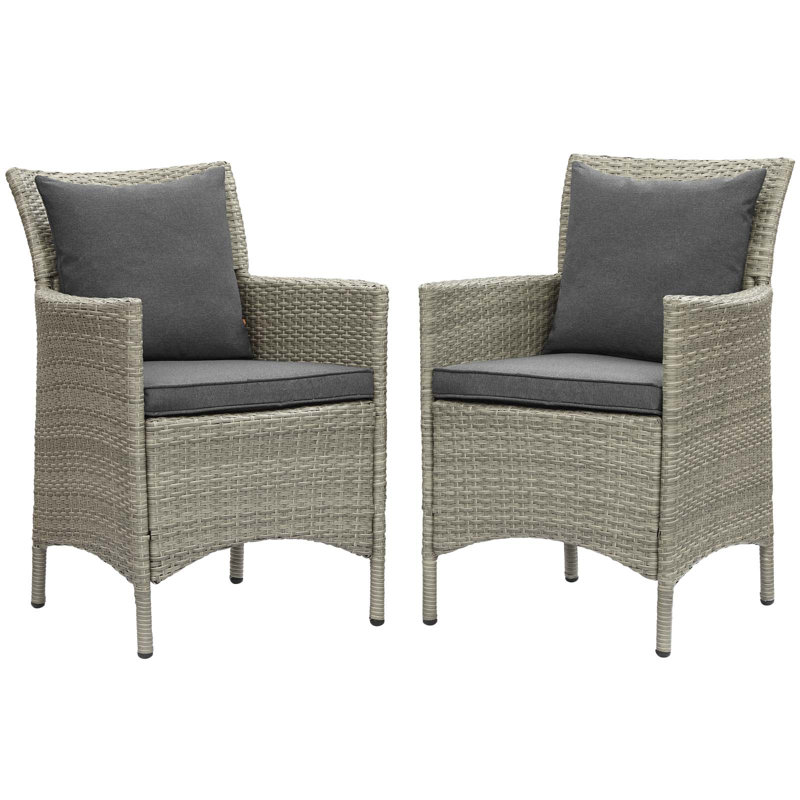 Conduit 49" Light Gray & White Outdoor Wicker Rattan Dining Armchair