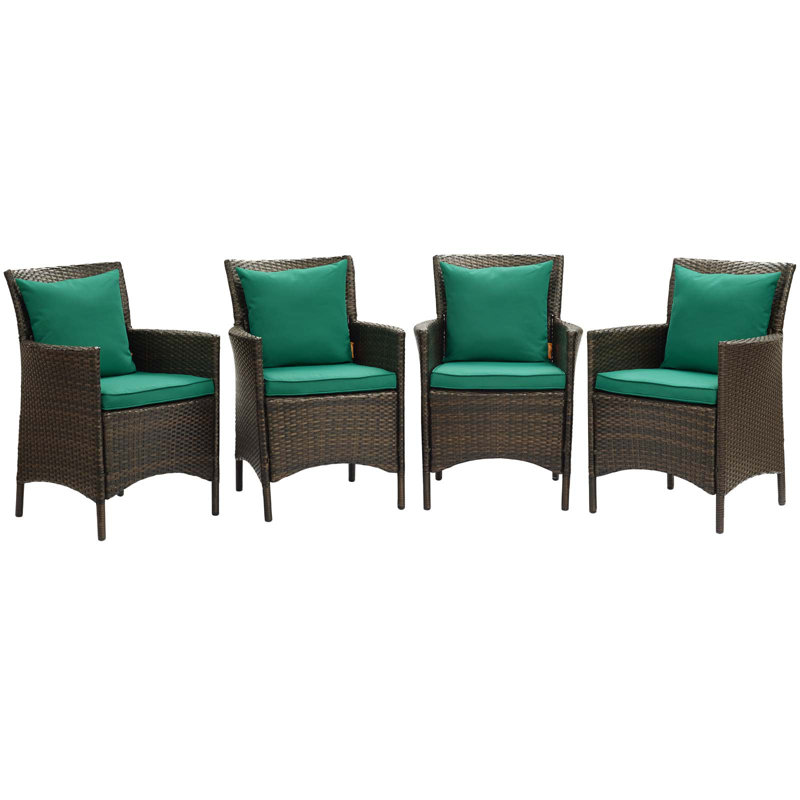 Transitional Brown Mocha Wicker Rattan Dining Armchair with Cushions