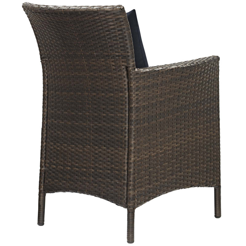 Brown and Turquoise Wicker Rattan Outdoor Dining Chairs, Set of 2