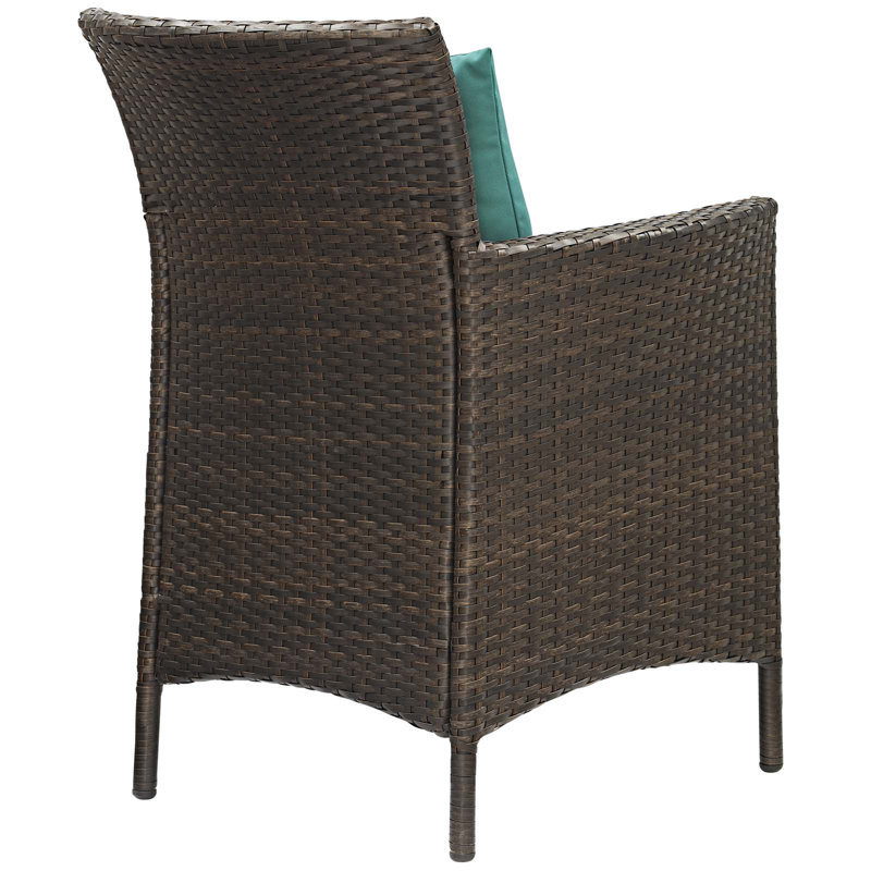 Brown and Turquoise Wicker Rattan Outdoor Dining Chairs, Set of 2
