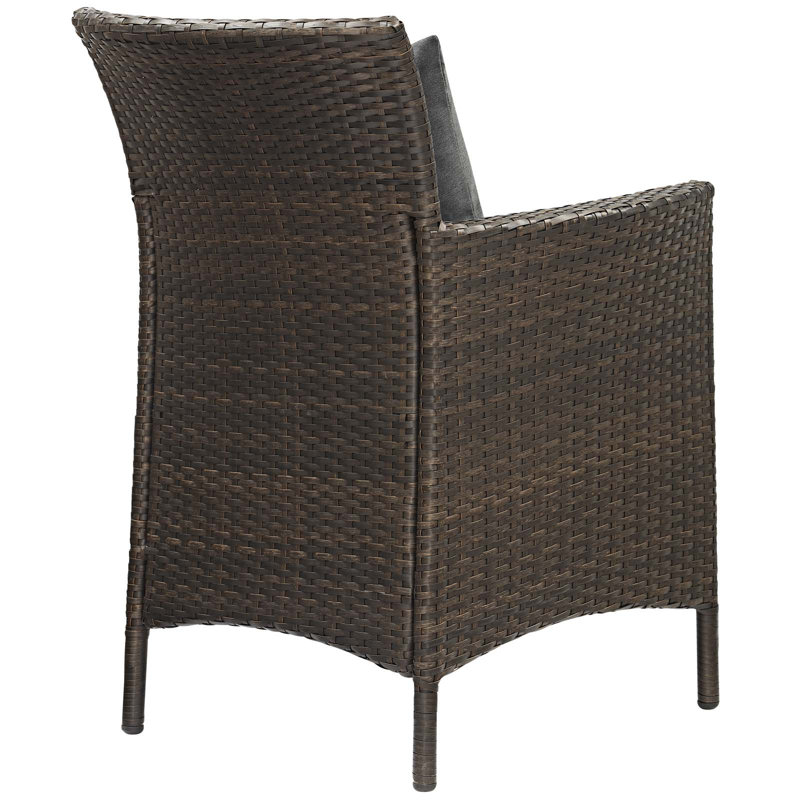 Transitional Brown Mocha Wicker Rattan Dining Armchair with Cushions