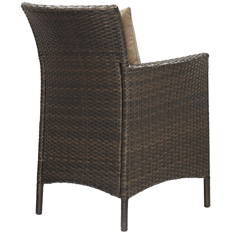 Transitional Brown Mocha Wicker Rattan Dining Armchair with Cushions