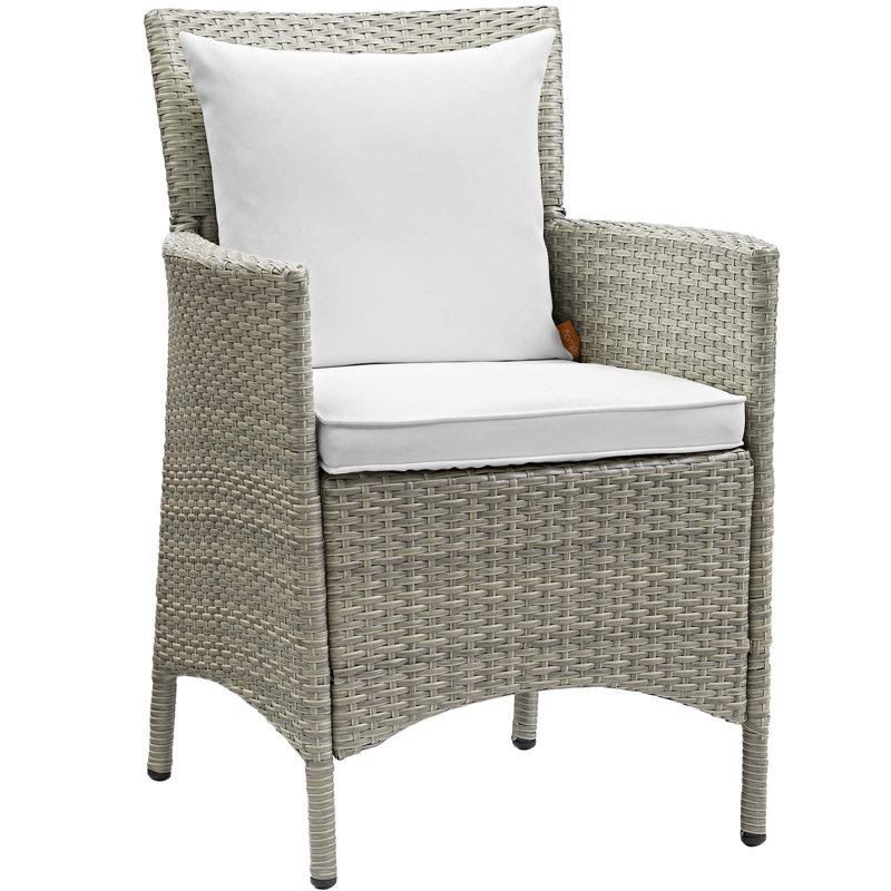 Conduit 49" Light Gray & White Outdoor Wicker Rattan Dining Armchair