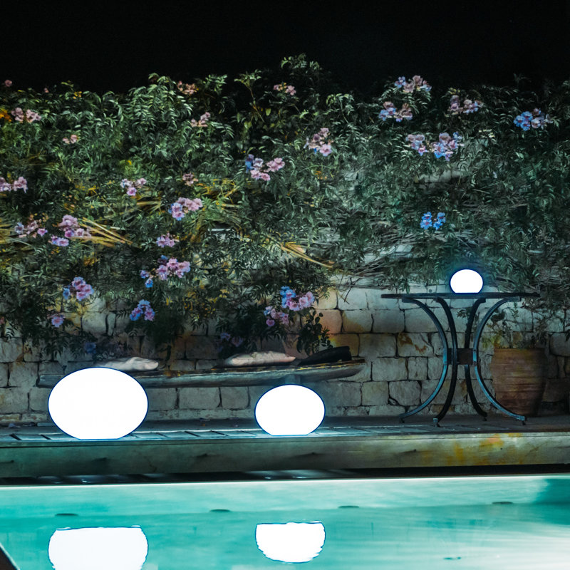 White Polyethylene LED Floating Outdoor Light with Bluetooth