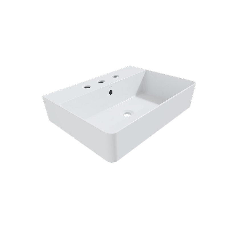 White Ceramic Rectangular Vessel Sink with Overflow