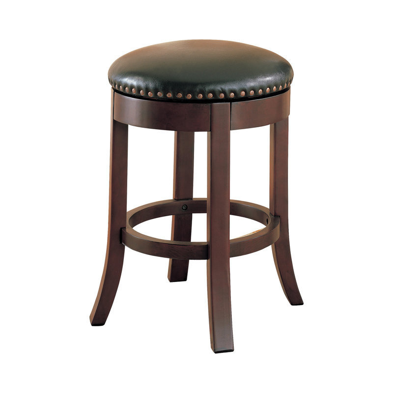 Walnut Brown Swivel Counter Stool with Faux Leather Upholstery