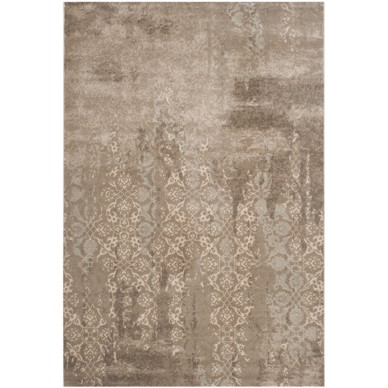 Elegant Gray and Ivory Vintage Viscose Area Rug, 4' x 5'7"