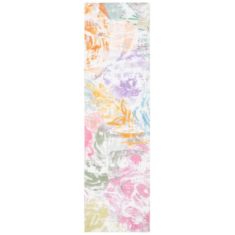 Pink and Plum Floral Synthetic Easy Care Runner Rug