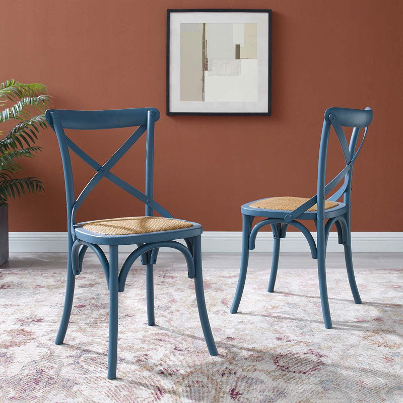 Harbor Rustic Cross-Back Solid Elm Wood Dining Side Chair