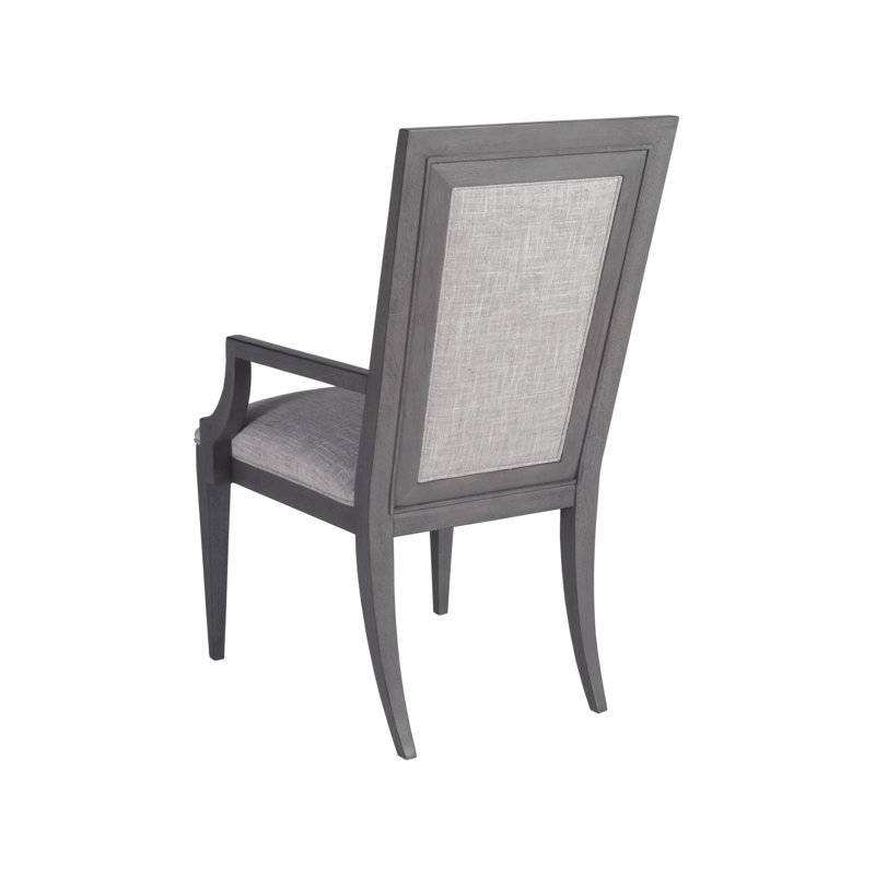 Gray Linen Upholstered Arm Chair with Wood Legs