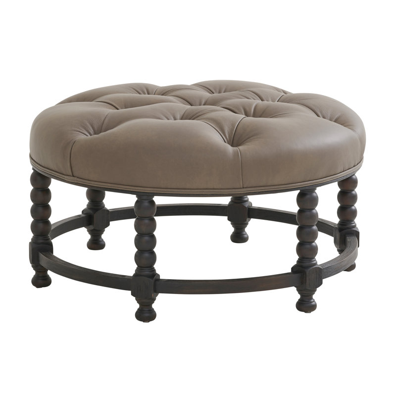 Barclay Butera 39" Tufted Leather Ottoman in Brown