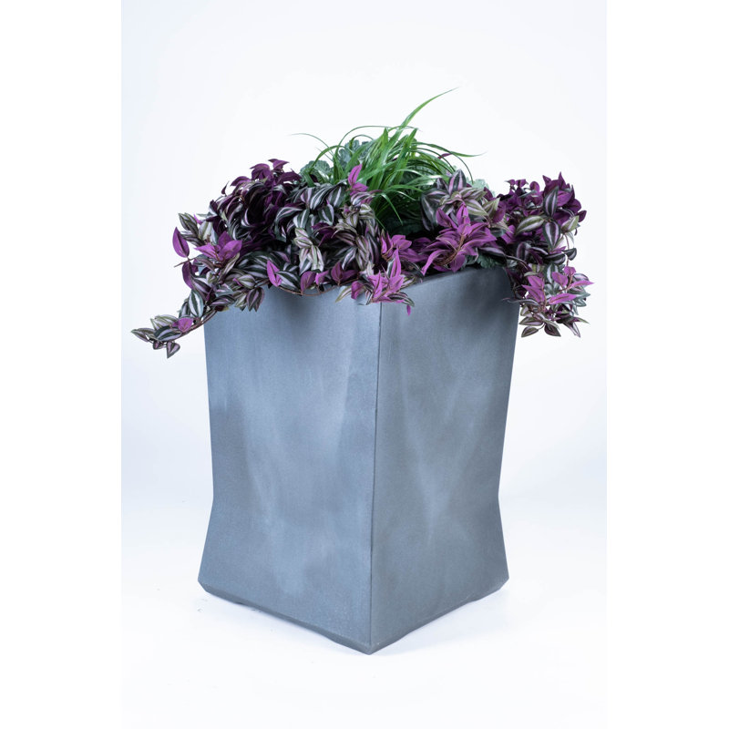 Satin Gun Metal Square Planter - Polyethylene & Stainless Steel